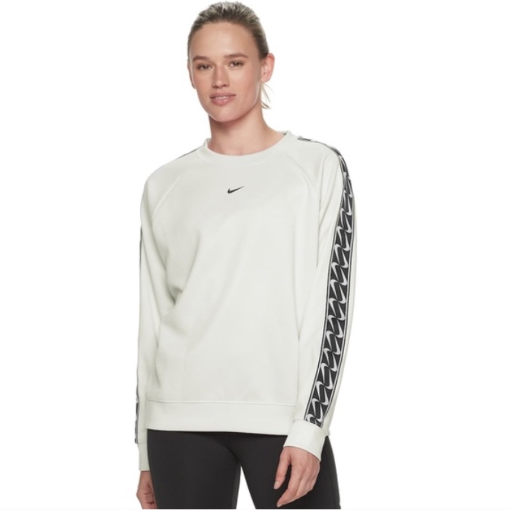 NIKE Women's Crew Logo Tape Sleeve Pullover Sweatshirt Size Large